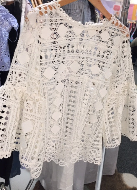 Bell Sleeve Crochet Top - Top Seller! Available in Cream & Fuschsia