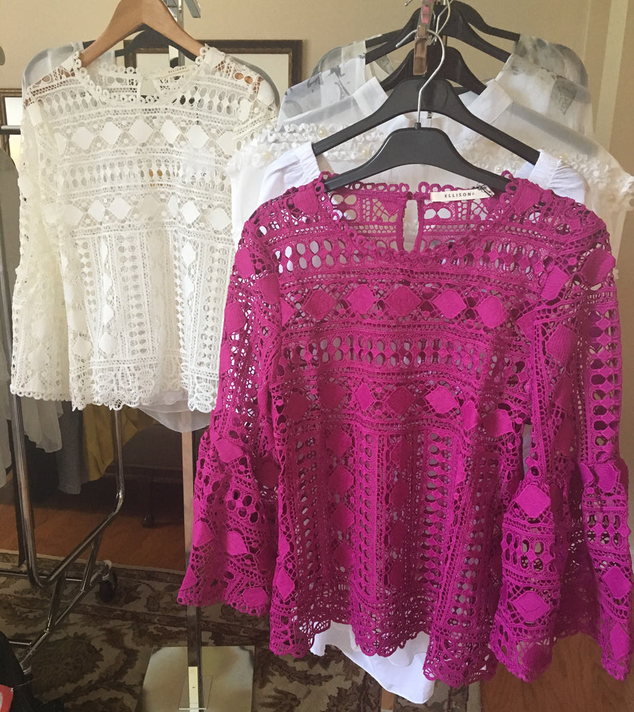 Bell Sleeve Crochet Top - Top Seller! Available in Cream & Fuschsia