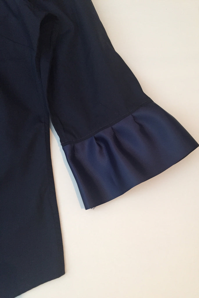 100% Cotton Poplin Shirt; Ribbon Trim