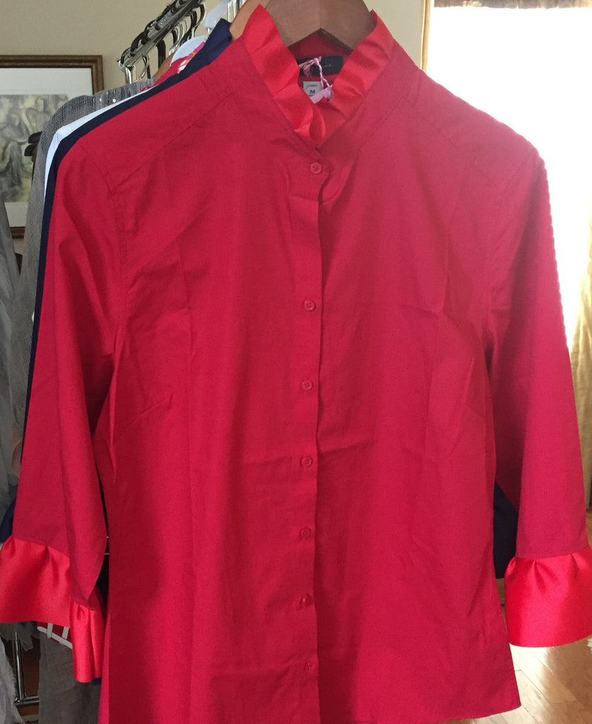 100% Cotton Poplin Shirt; Ribbon Trim