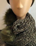 Olive Green-Winter Scarf with Faux Fur Tips